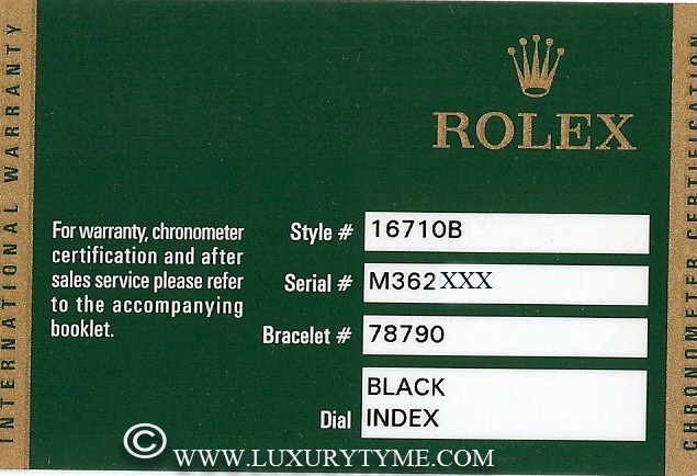 rolex serial number card